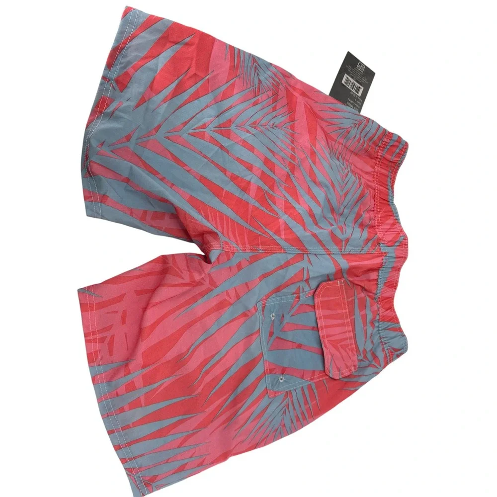 Uzzi Amphibious Gear Mens Coral Blue Tropical Palm Leaf Board Shorts NWT Sz L